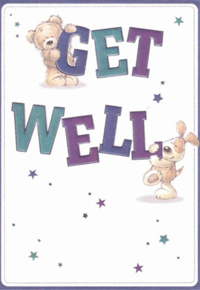 This get well card is a gentle tribute to encouragement and optimism-brimming with the friendly faces of a fluffy bear and a floppy-eared puppy, whose playful interactions unfold across bold, stylized lettering. The confident letters, filled with nuances of purple and aquatic teal, ground the delightful illustrations in a mood of reassurance, while whimsical starbursts drift around the animals, scattering quiet wishes much like the petals of fresh florals. The artist's attention to tactile form-the plushness of the bear's fur, the inviting droop of the puppy's ears-brings the characters to near-tangible life, mirroring the sensory pleasure of holding fresh blooms selected from Motspur Park's finest stems. Imagine sending this card alongside a thoughtfully arranged bouquet, reaching a loved one near the station or along Adela Avenue, merging artistry and sentiment unique to our community. Every detail converges into an atmosphere of warmth, levity, and genuine support-perfect for anyone in need of a little brightness and encouragement.