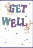 Sunshine and optimism abound in this illustrated get well card, where two lovable companions-a smiling teddy bear and a floppy-eared pup-interact playfully around large, vivid 'Get Well' letters. The typography pops in hues of deep indigo and teal, standing invitingly against a creamy white background that imparts both clarity and comfort to the scene. Scattered stars shimmer in an array of blue and violet, their hopeful sparkle reminiscent of Motspur Park's clear skies and friendly neighbourhood gatherings. The detailed depiction of the bear's fluffy fur and the dog's inviting ears extends a silent promise of comfort, much like the feeling of receiving a handcrafted bouquet from our team. Connected by thoughtfully placed brushstrokes and expressive features, the illustration carries a heartfelt message of recovery-ideal for lifting the spirits of loved ones across Motspur Park and nearby Raynes Park. It is an image of gentle encouragement and local character, tenderly crafted to deliver both warmth and joy.